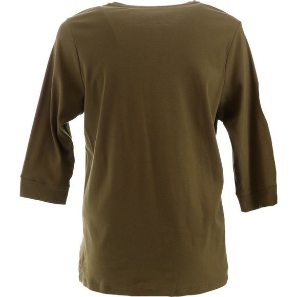 NWT DENIM & CO. ESSENTIALS 3/4 SLEEVE TUNIC SAFARI OLIVE GREEN XXS - Picture 5 of 11